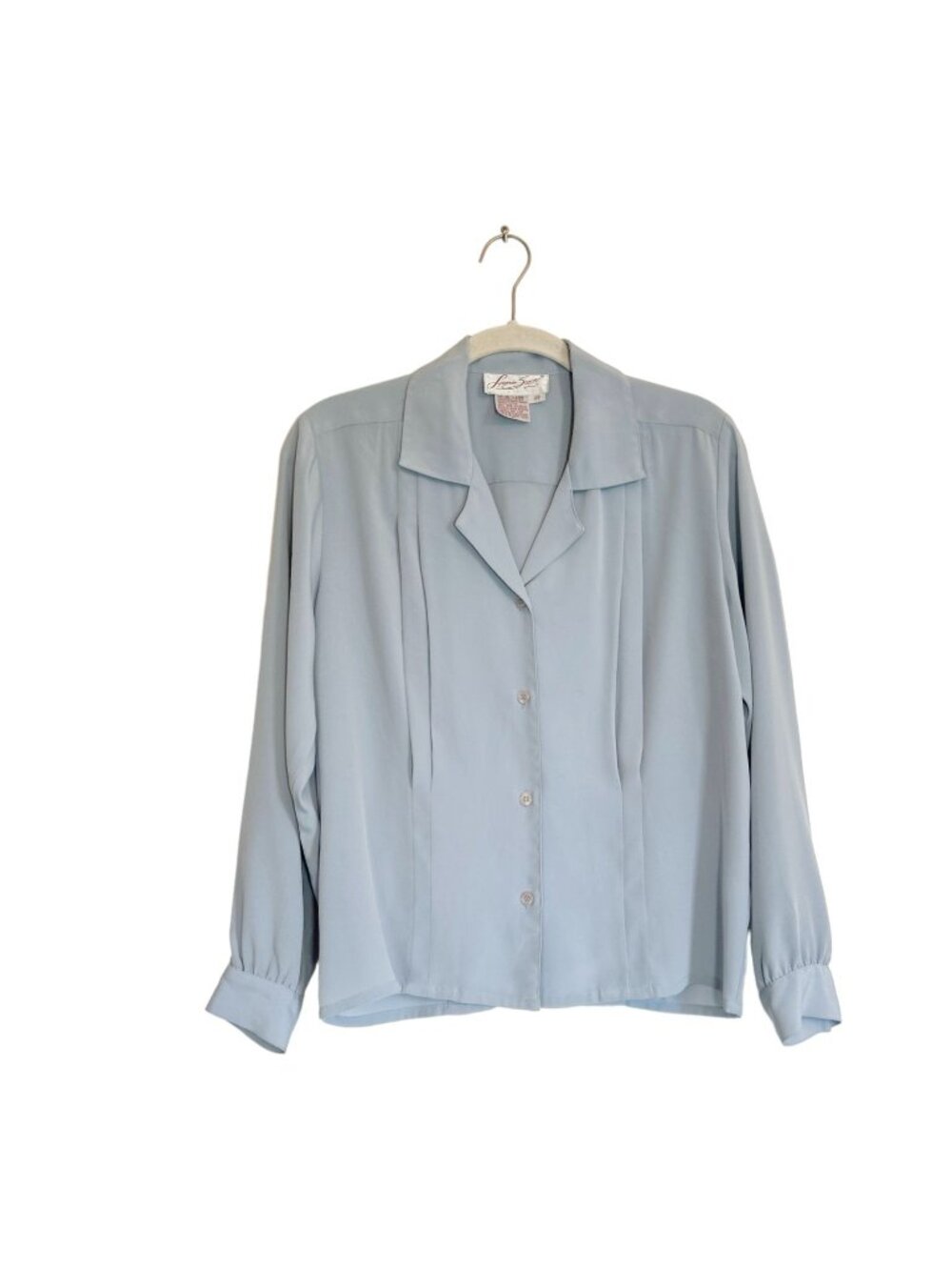 Laura Scott Vintage Long Sleeve Button Up Blouse in Blue - Size 2P